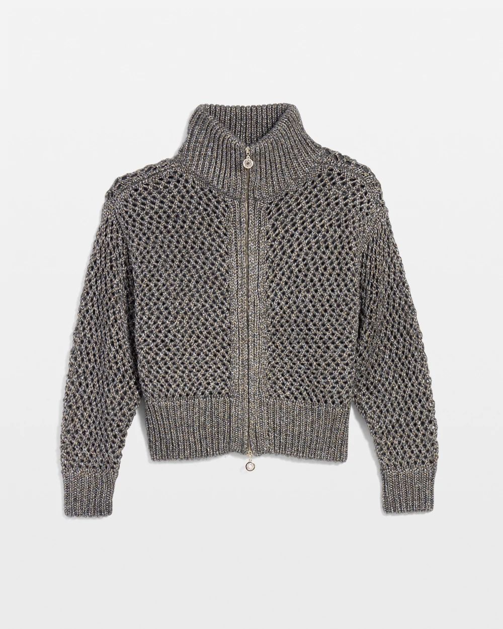 Open Stitch Zip-Up Cardigan | White House Black Market